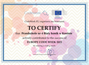 Certyfikat za działania w ramach CodeWeek 2021